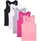 FEQO 5 Pieces Girls Dance Tank Tops Racerback Sleeveless Crop Tops Cotton Tank Tops for Ballet Dancewear Gym