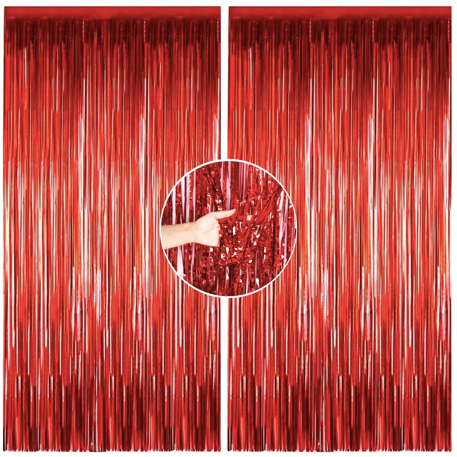 2Pcs 1m*2m Red Metallic Tinsel Curtains Union Jack British Party Backdrop Shimmer Foil Fringe Curtain Backdrop Hanging Streamer for Indoor Outdoor Christmas Birthday Wedding Decorations