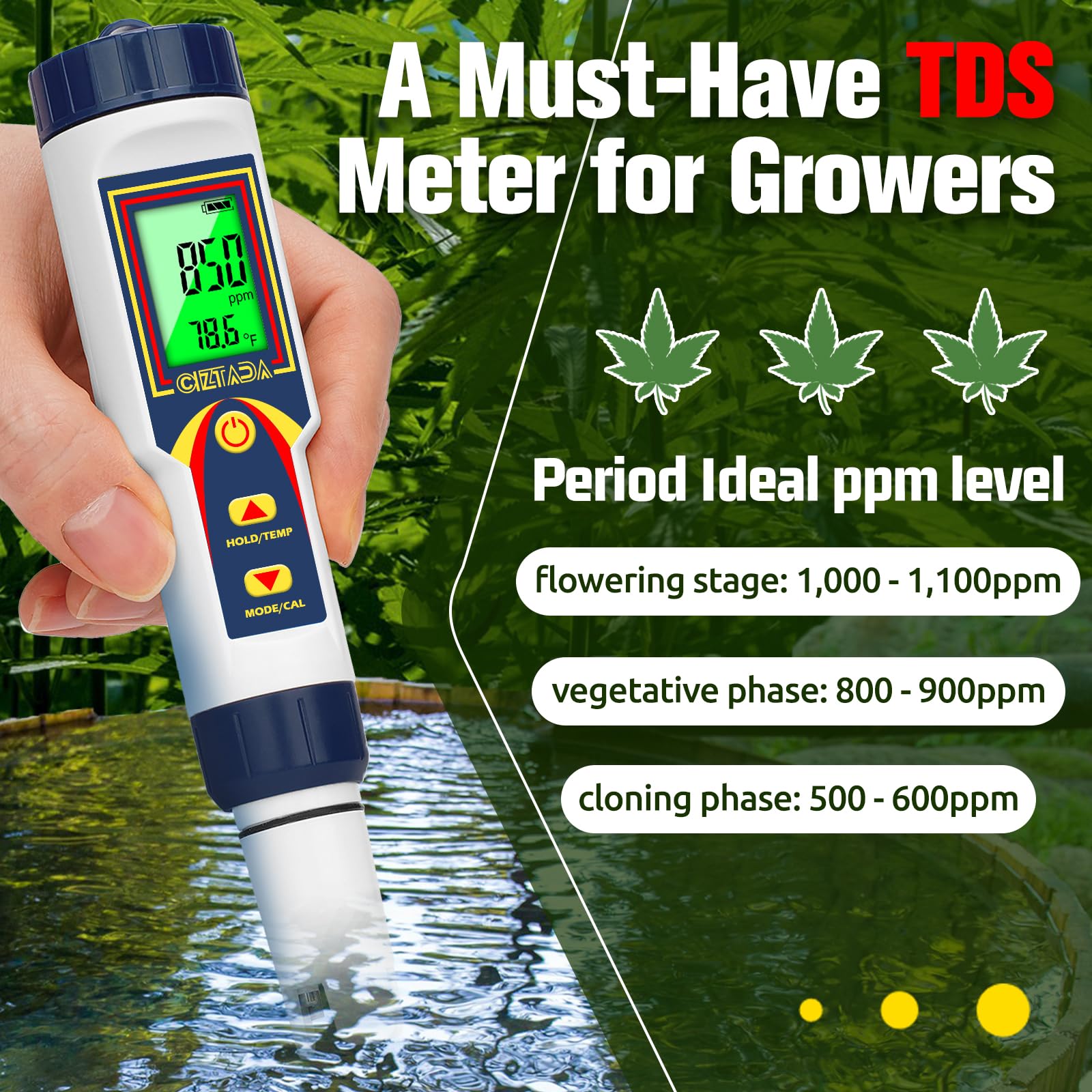 CIZTADA PH Meter For Water 4 In 1 PH EC TDS Temp Meter For Hydroponics ...