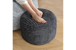 SHOUREN Stuffed Round Pouf Ottoman,Corduroy Foot Rest with Shredded Foam Filling, Lightweight and Fluffy Pouf Storage Ottoman for Living Room,Floor Poufs for Couch,20"x 17",Dark Grey