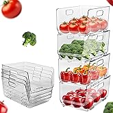 TidyFriend Plastic Stackable Bins for Pantry, 4 Pack Stacking Bins Open Front, Toy Organizers, Kitchen, and Bathroom Essentials (Clear- Hole Handle)