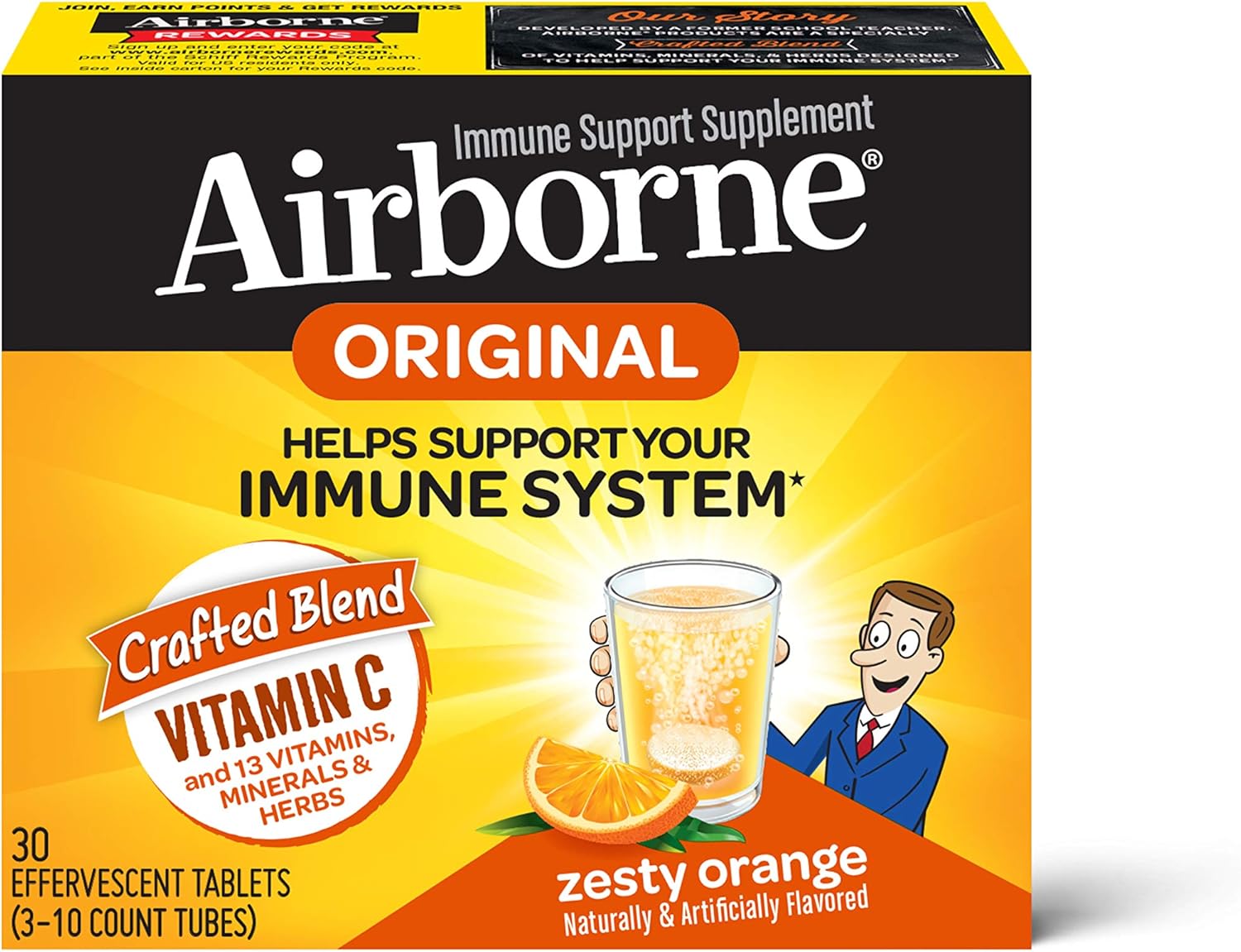Amazon Com Airborne Vitamin C 1000mg Per Serving Zesty Orange Effervescent Tablets 30 Count In A Box Gluten Free Immune Support Supplement With Vitamins A C E Zinc Selenium Echinacea Ginger Health