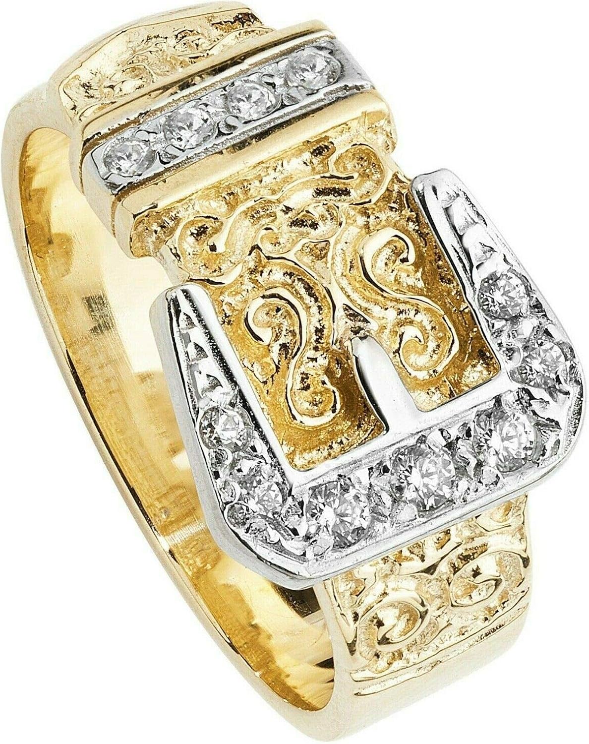 Buckle Ring Men's Solid Gold Heavy Cubic Zirconia Wedding Band Gents Engagement Amazon.co.uk