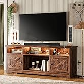 Casaottima TV Stand for 65 Inch TV, Farmhouse Entertainment Center with Power Outlet & LED Light and Storage Cabinets, Console Table and Media Furniture for Living Room Bedroom, Walnut