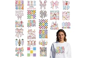 Falueqg Dtf Transfers Ready to Press - 24Pcs Easter Day Iron on Transfer for Tshirts, Easter Bunny Iron on Decals Patches, Ha