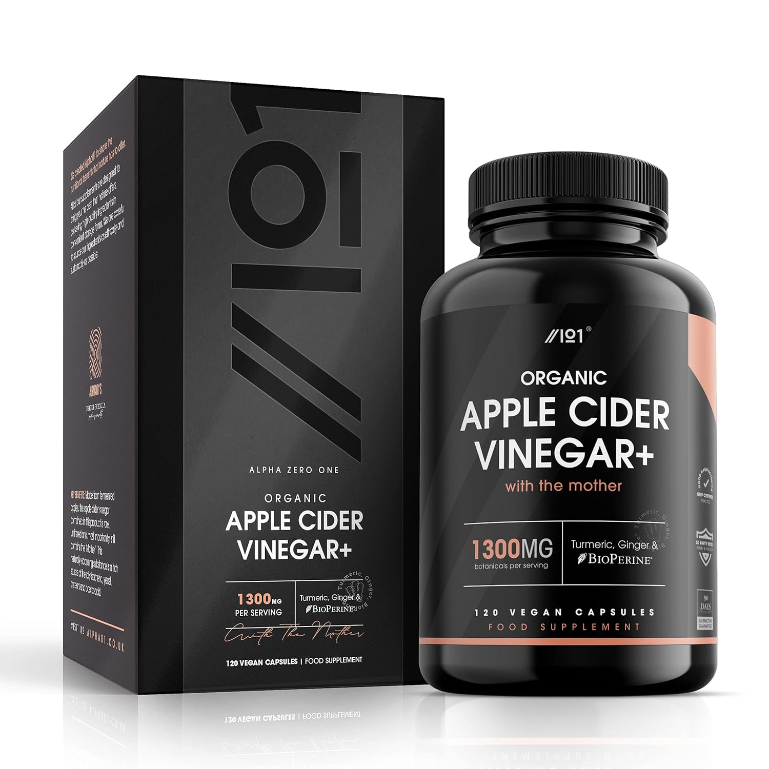 Organic Apple Cider Vinegar 1920mg, 90 Capsules, with Turmeric, Ginger & Cayenne Pepper