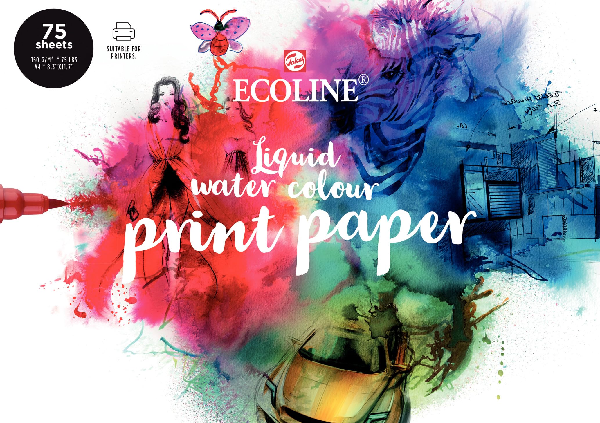 Ecoline Paper - Watercolour Printer Paper A4 21x29.7cm 150g/m² 75 Sheets - Ideal for Digital & Liquid Artwork