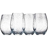 Artland Stemless Wine Glass, Set of 4 | Iris Seeded Design, Clear | Drinking Glass for Parties and Everyday Use - Wine, Champagne, Cocktail | Glassware & Barware Essentials