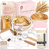 Sourdough Starter Kit, Sourdough Bread Baking Supplies, Sour Dough Starter Kits, Pink Sourdough Kit, Baking Gifts for Women, Bread Proofing Basket, Sour Dough Bread Making Kit Tools Baking Set