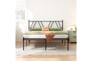 Kujielan Metal Platform Bed Frame with Headboard, 14 Inches Queen Bed, No Box Spring Needed, Steel Slat Support, Black, Easy Assembly