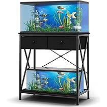 Artswish 20-29 Gallon Fish Tank Stand With Power Outlet – 3-Tier Metal Cart With Wheels, 330 Lb Capacity, Black