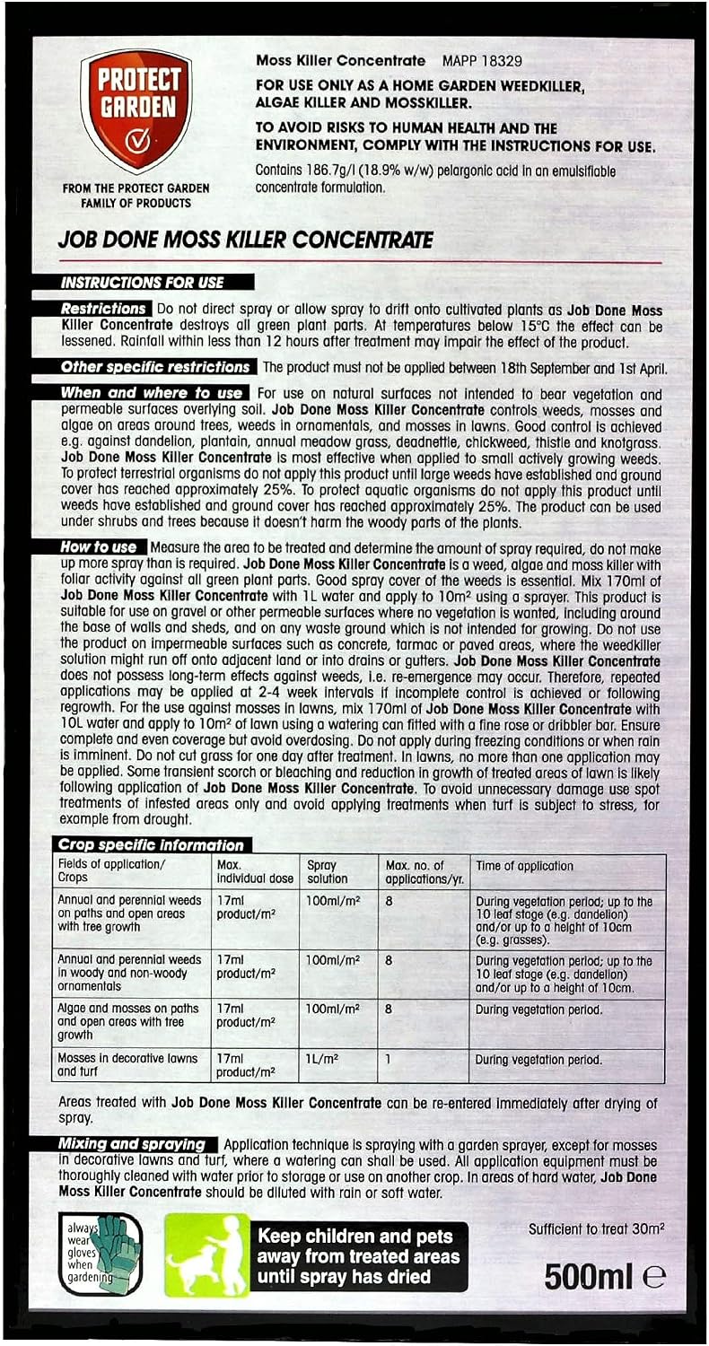 Job Done 86600108 Moss Weedkiller, Targets Moss in Lawns, 500ML, Concentrate - Image 5