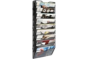 Solinxe Wall Hanging File Holder 10 Pockets Wall Mounted Paper Organizer Magazine File Holder Storage Organizer, Black