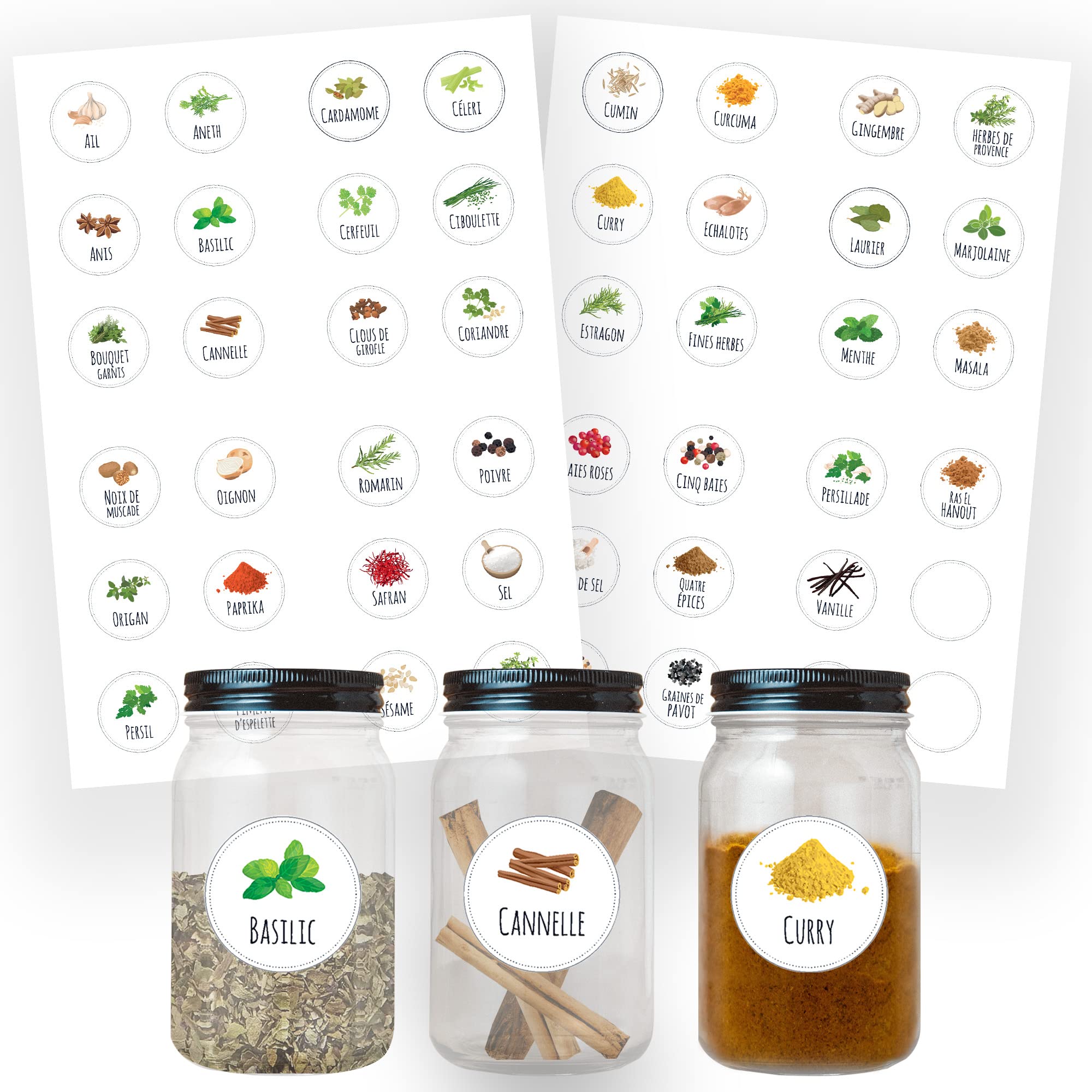 AVERY - Pack of 48 Labels for Spice Jars Ready to use, Round Format 3.5 cm Diameter