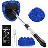 AstroAI 26" Super-Long Windshield Cleaner Tool &amp; Car Interior Detailing Kit | Extendable Handle, 4 Reusable Microfiber Pads, Streak &amp; Lint-free, Auto Glass Wiper Brush for Car &amp; Home, Blue