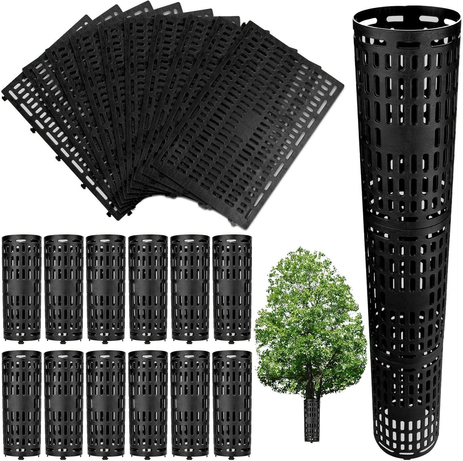 LZMDISU Tree Trunk Protector - 15 Pack Expandable Tree Bark Protector, Plant and Tree Guard Protector Easy to Use, Great Protection from Trimmers, Mowers, Animals, Black