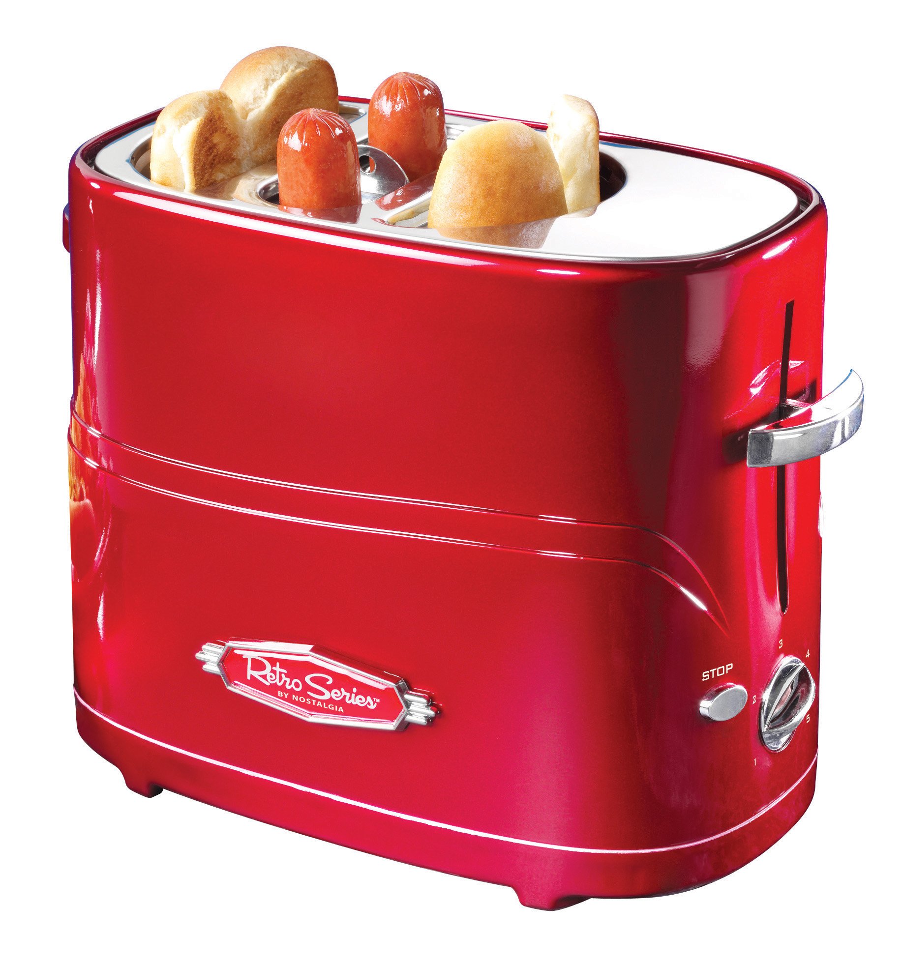 nostalgia hdt600retrored retro pop-up hot dog toaster, retro red