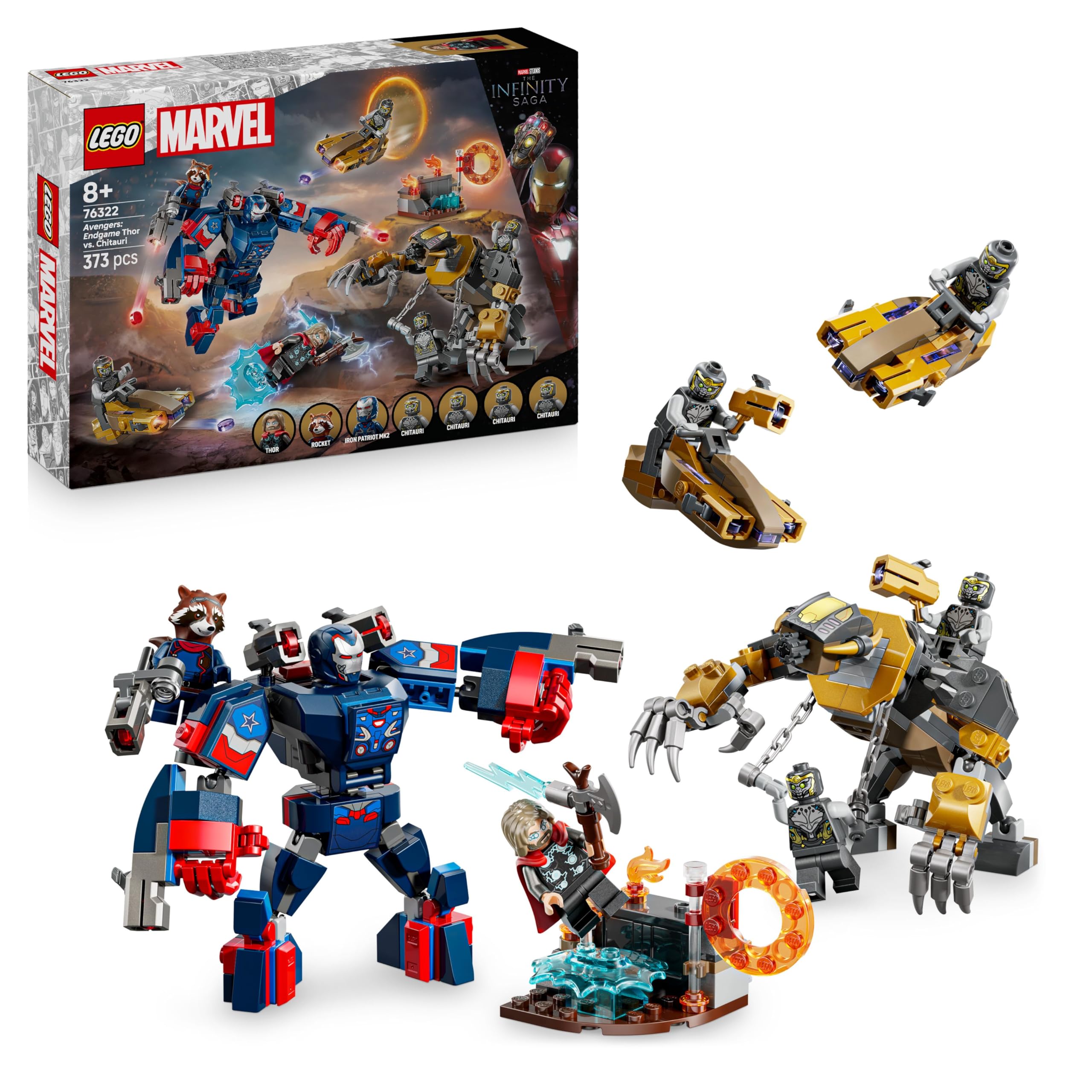 LEGO ǀ Marvel Avengers: Endgame Thor vs. Chitauri Bauset - Superhelden Action mit dem Iron Patriot Mech und 7 Minifiguren - Geschenk für Jungen und Mädchen ab 8 Jahren - 76322