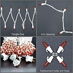 YULETIME 200ct Orange String Lights, 66ft UL