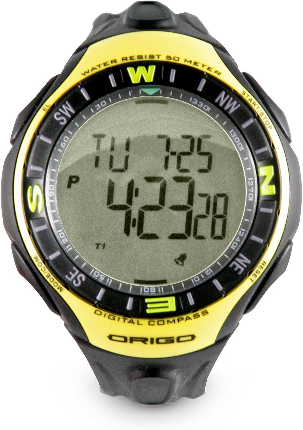 Origo Digital Compass, Watch, Multiple Alarm, Chronograph (Yellow