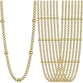 24PCS Gold Curb Satellite Necklace for Jewelry Making 2MM 18k Gold Plated Stainless Steel Curb Link Chains Bulk for DIY Necklace