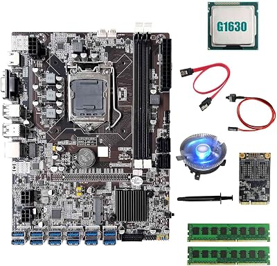 Lodokdre B75 ETH Mining Board 12USB G1630 CPU 8GB RAM 128GB SSD Fan Cables