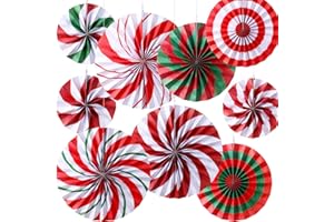 Outus Christmas Hanging Decorations Candy Paper Fans Peppermint Hanging Paper Fans Candy Cane Ceiling Wall Decor for Christmas Party Classroom Birthday Party(9 Pcs,Sweet)