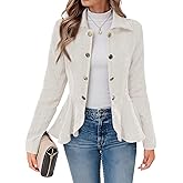 Cicy Bell Elegant Women Blazer Business Work Office Peplum Hem Jacket Open Front Herringbone Coats