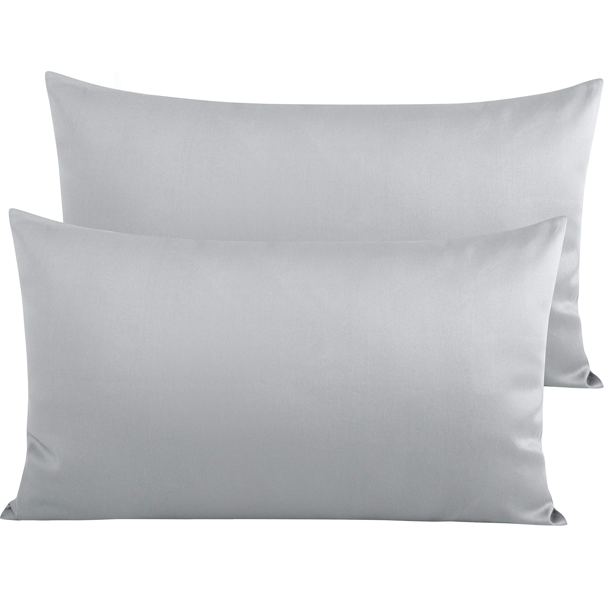 NTBAY 2 Pack 500 Thread Count Egyptian Cotton Pillowcases, Super Soft Cozy and Breathable Envelope Closure King Pillow Cases, 50x90 cm, Light Grey
