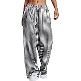 LOMON Striped Gingham Pants Women 2026 Spring Summer Pajamas Wide Leg Pj Lounge Boxer Bottoms Y2k Trousers with Pocket