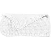 BOUTIQUO 100% Cotton Bed Blanket, Breathable Thermal Blanket Twin Size, Soft Honeycomb Waffle 60inchx90inch, Perfect for Layering Any All Season, White, (60inchx90inch) (70461)