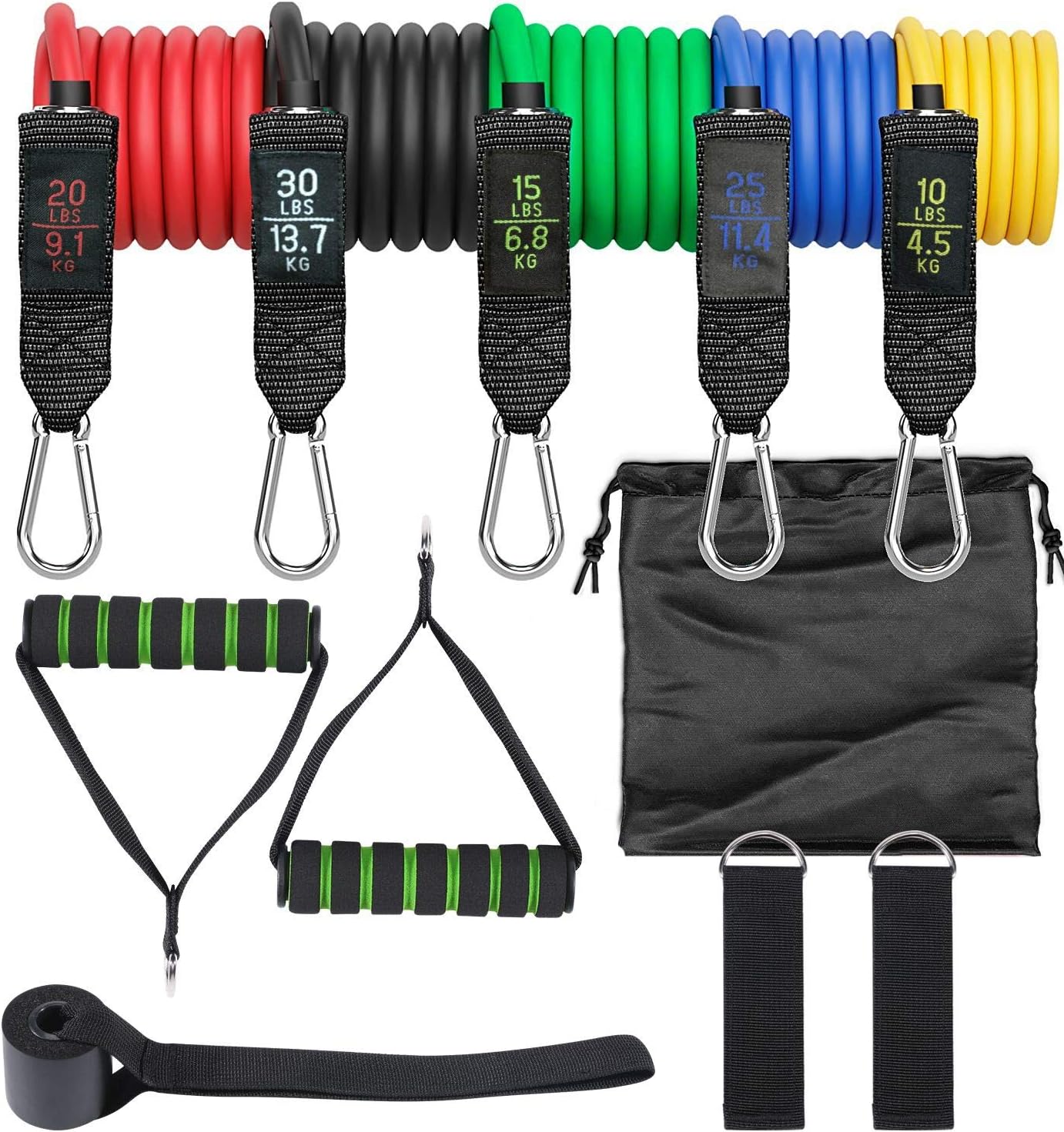 AIXMEET Resistance Band Set 11 Pcs, Exercise Bands Set with Door Anchor, Handles and Ankle Straps, Stackable Up to 100 lbs for Resistance Training, Physical Therapy, Home Workouts
