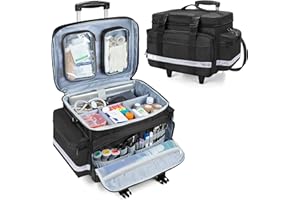 Damero Rolling Medical Bag with Detachable Trolley, Medical Equipment Bag with Removable Pouches and Dividers, First Aid Resp