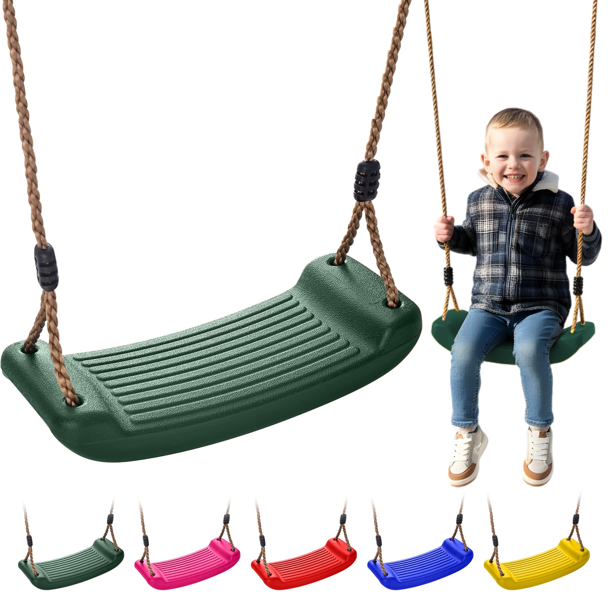 Kids Garden Swing Seat Replacement - Childrens Replacement Swing Seat with Adjustable Rope - Weather Resistant Plastic Outdoor Playground Accessory or Climbing Frame Accessories
