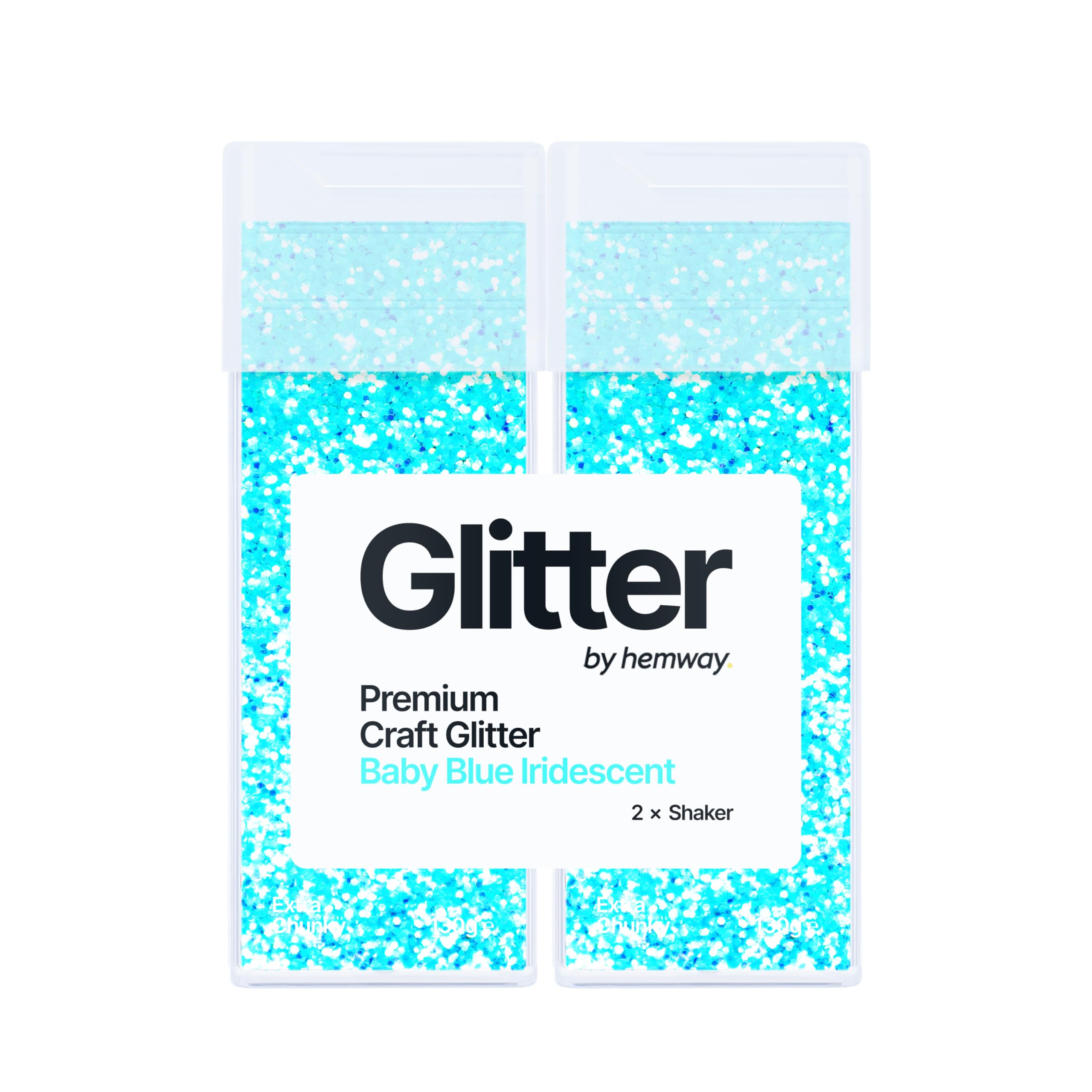 Hemway Glitter Shaker Baby Blue 130g x2 Pack Extra Chunky, Craft Glitter Shakers for Resin & Epoxy Crafts, Christmas Art Supplies, Nail, Body, Face, Eye, Festival, Crafting, Slime, Sparkle