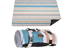 ALLBFENG Waterproof Picnic Blanket 80" x 80" in Portable with Carry Strap for Beach Mat or Family Outdoor Camping Party, Park Blanket for Grass Park, Hiking, Travel, Concerts (Crystal Blue & Orange, 80" x 80")