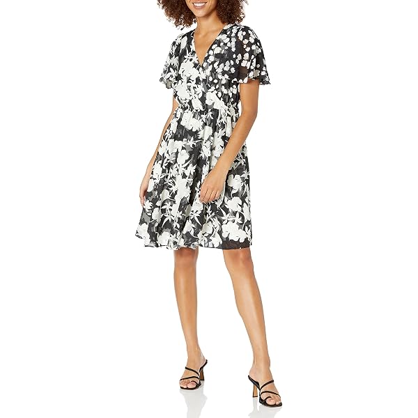 Chaps Women's Floral Fit-and-Flare Dress Dress, col Creme/Waikiki  Blue/Multi, 10 at Amazon Women's Clothing store