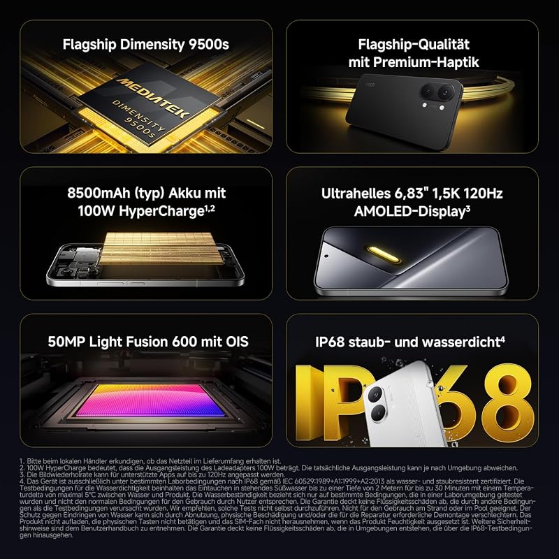 Poco X8 Pro Max Smartphone 12GB+512GB Unlocked Dimensity 9500s Prozessor 8500mAh Akku Ultra-helles AMOLED-Display 50MP Light Fusion 600 Hauptkamera mit OIS Handy in Schwarz 3 Jahre Garantie