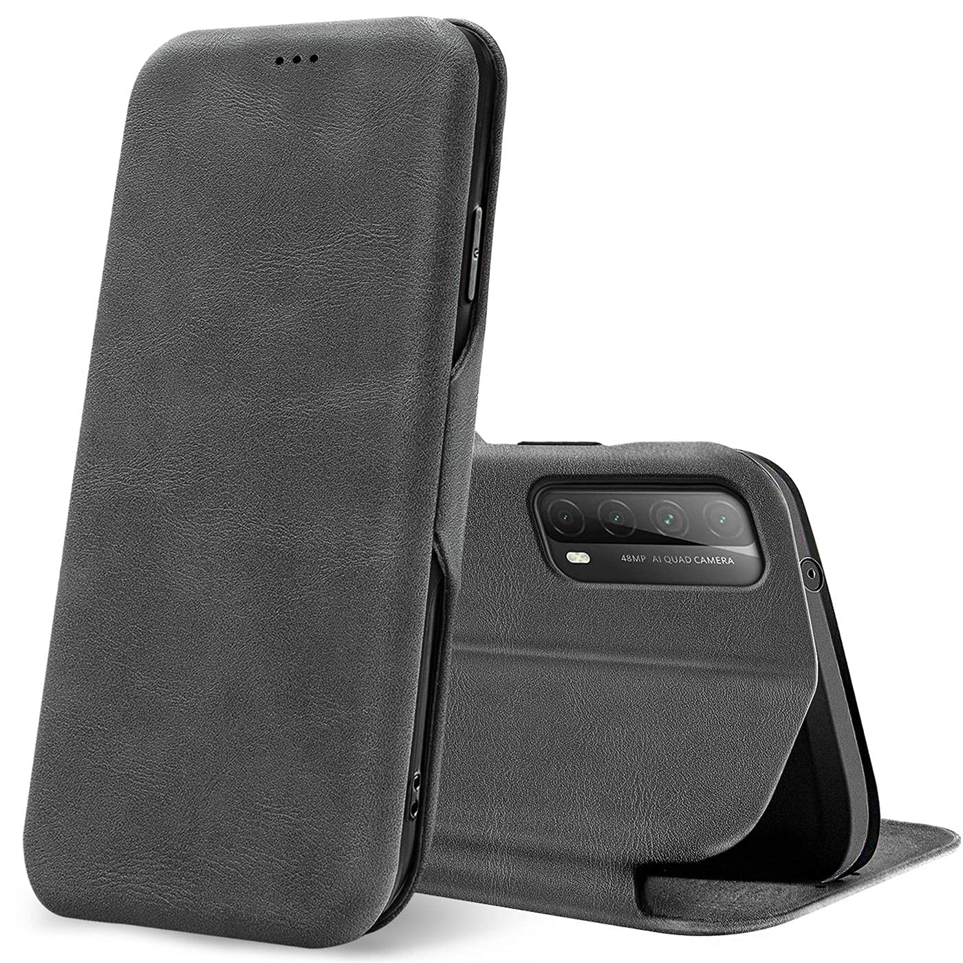 Verco Book Style for Huawei P Smart 2021 Case, Premium Magnetic Flip Cover for P Smart 2021 Wallet Case with Card Slot, Grey