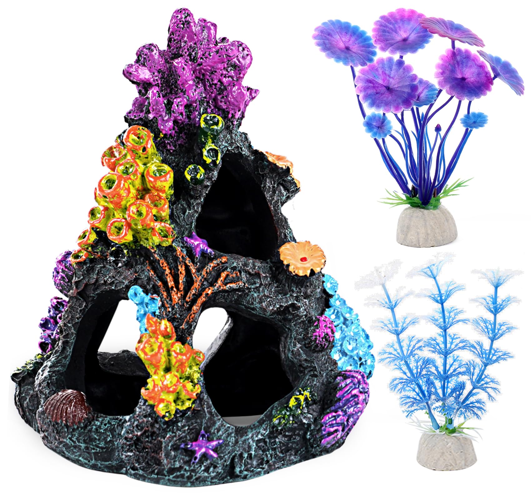Binswloo Fish Tank Decorations, Coral Reef Aquarium Decor Ornaments, 2 Aquarium Plants for Fish Tank Decoration Accessories