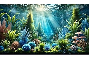 GENERIC Fantasy Water Plants Aquarium Background Blue Green Plants Fish Tank Background 30x18 Inches PVC Glass Container Decoration with Tapes
