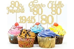 Gyufise 30Pcs 80th Birthday Cupcake Toppers 80 Fabulous Cupcake Picks Cheers to 80 1945 Cake Decorations for Happy 80th Birthday Wedding Anniversary Party Decoration Supplies Gold