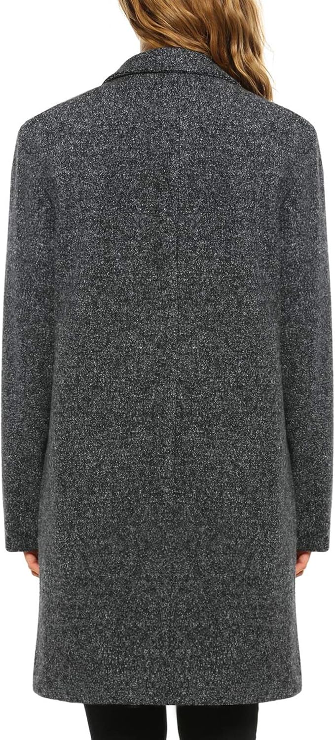Zeagoo Women's Wool Blend Coat Notch Lapel Single Breasted Outwear Mid Long Pea Coat Jacket: Clothing