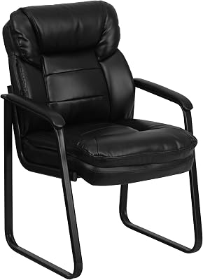 GO-1156-BK-LEA-GG Side Chair exécutif en Cuir Noir avec Sled Base de