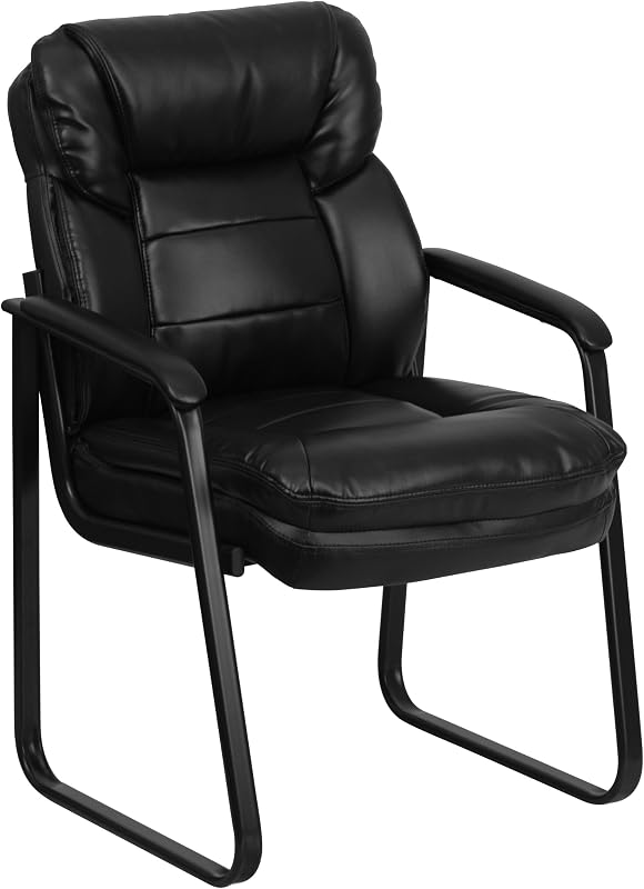 GO-1156-BK-LEA-GG Side Chair exécutif en Cuir Noir avec Sled Base de