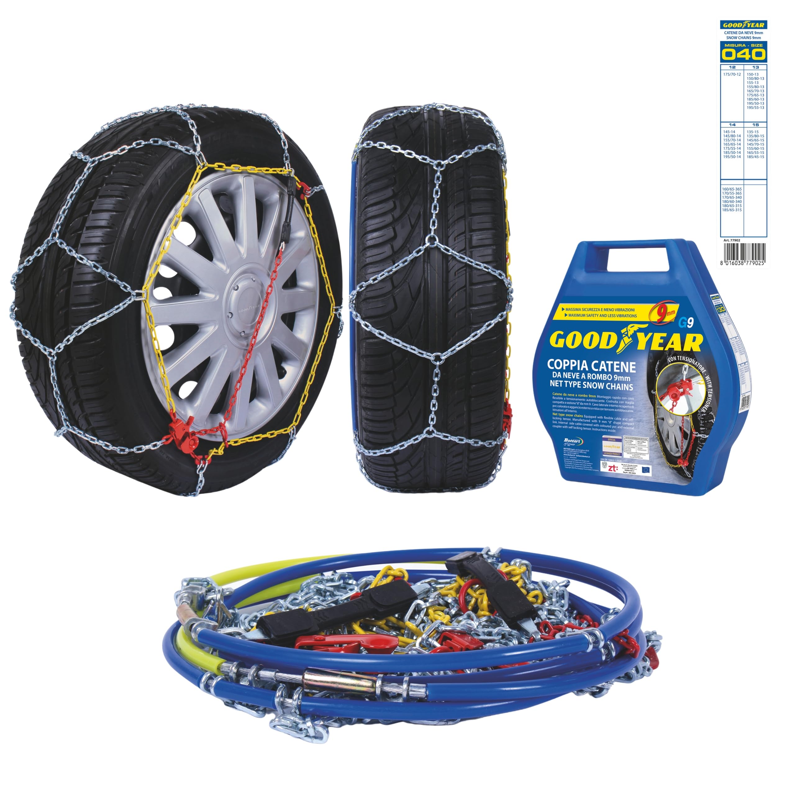 Goodyear 77902 "G9", 9 mm car passenger snow chains, TUV and ONORM approved, Size 040