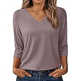 GKBK 3/4 Length Sleeve Womens Tops V Neck Casual Tunic Loose Fit Basic Shirts Trendy Tops for Women 2025 Gray Purple
