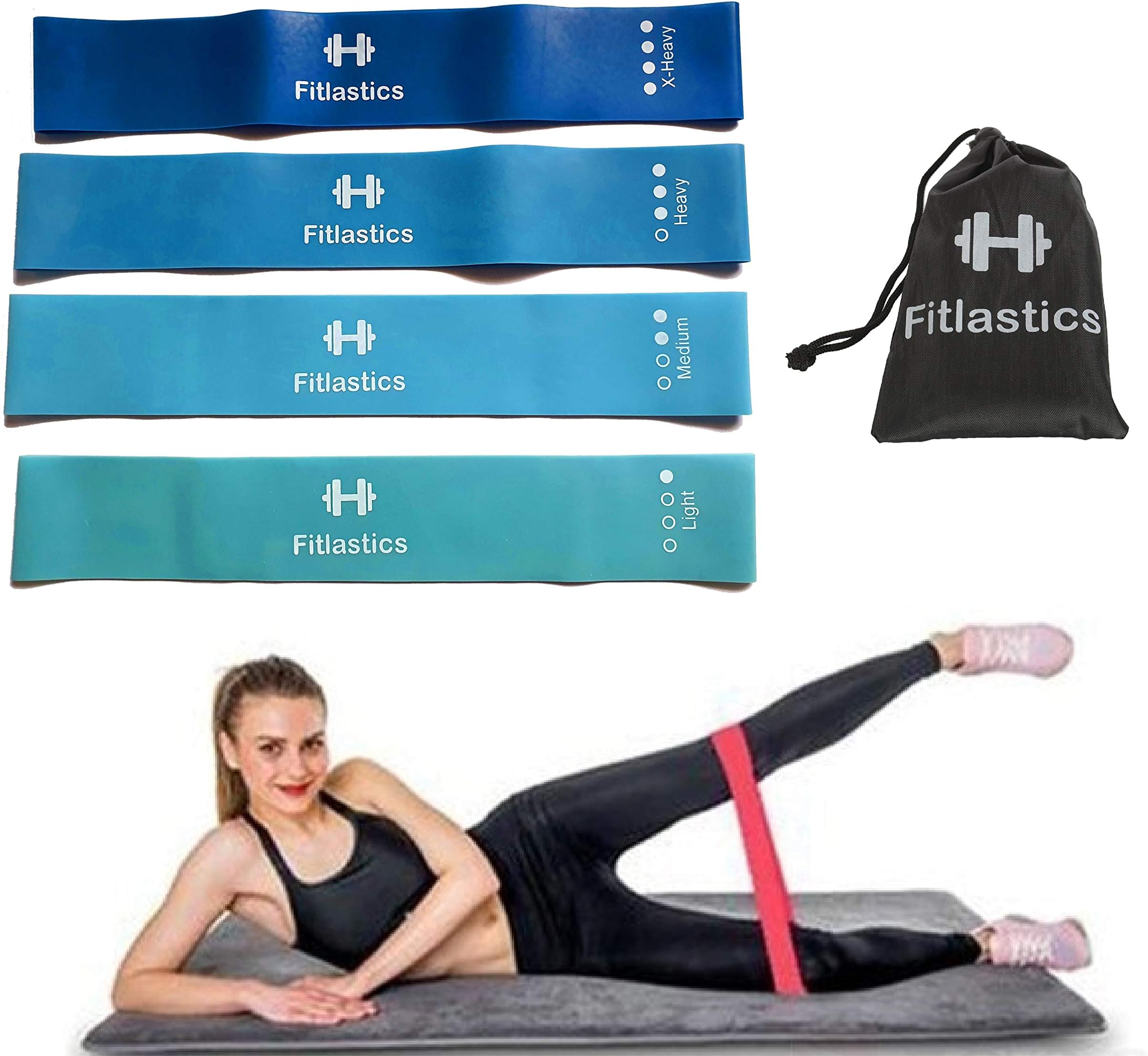 Fitlastics Resistance Loop Bands Set for Squats, Hips & Glutes Heavy Workouts for Men & Women - Includes Travel Bag