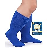 Powbrace 2 Pairs Wide Diabetic sock for Swollen Feet, Lymphedema, Wide Calf, Loose Fit, Non-Binding, Diabetic for Men Women-Blue