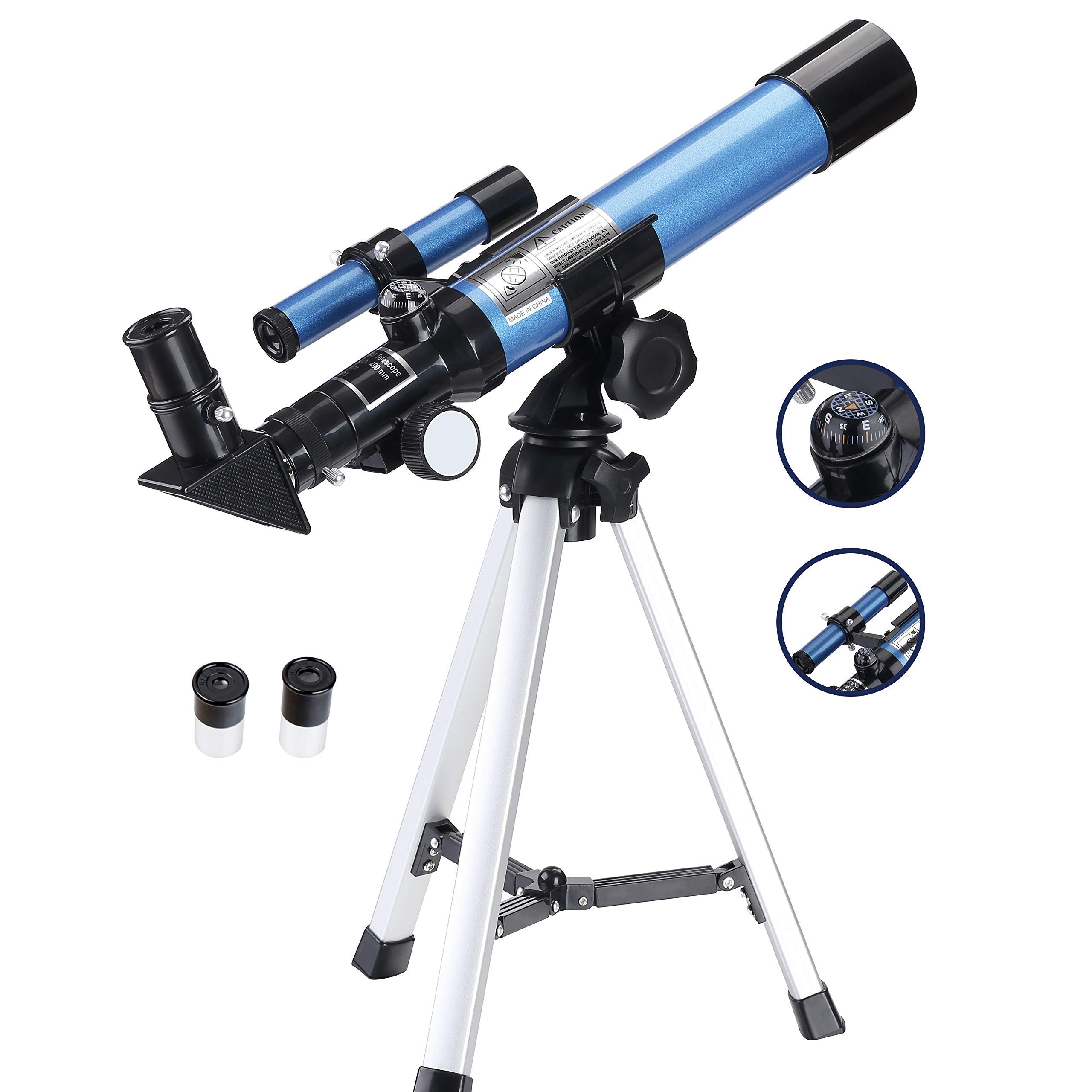 Aomekie Telescope for Kids Astronomy 40/400mm Portable Astronomical Telescopes Refractor with Finder Scope Compass and Tripod Birthday Gift